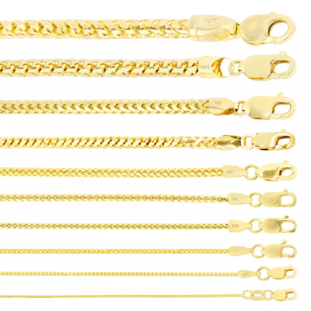 14K Yellow Gold Solid 0.9mm-6mm Franco Diamond Cut Round Chain Necklace 16"- 30"
