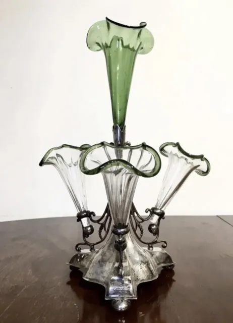 Antique Victorian Silver Plated Glass Epergne Centrepiece Vase