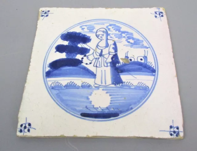 Antique Dutch Delft Blue And White  Ceramic Tile C1800