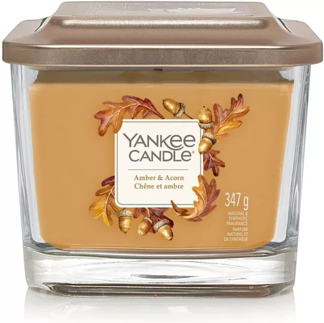 Yankee Candle Amber and Acorn Medium Jar Natural Home Scent Elevation 3 Wick Lid