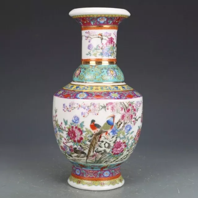 Old Chinese porcelain Official kiln color Hand Painted flowers bird vase 69150