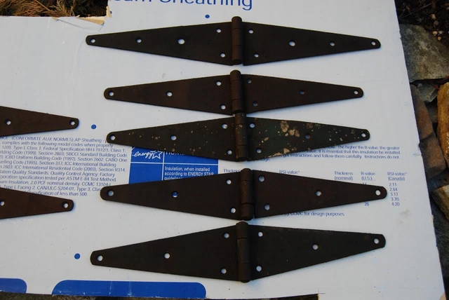 Lot of Old Large Rusty Barn Door Shed Strap Hinges - 5 full, 2 1/2 hinges 2