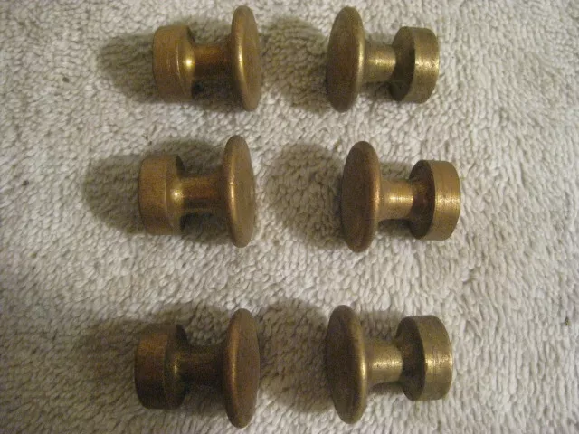 Set 6 Vtg Solid Brass Metal Dresser Drawer Cabinet Pull Handle Knob Round 2 tier