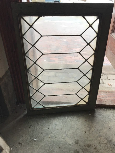 Sg 1871 Antique Leaded Glass Geometric Design Transom Window 21.5 X 30.25