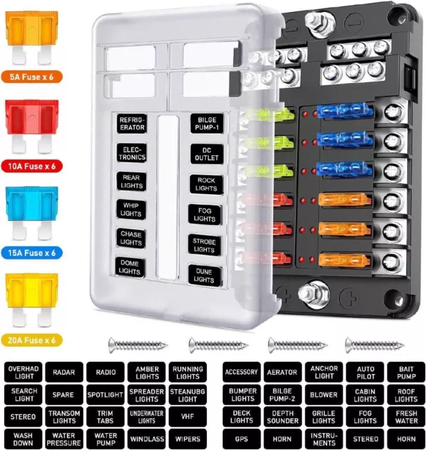 12 Way Blade Fuse Box Block 12V 32V Holder LED Indicator Car Auto Boat Marine AU