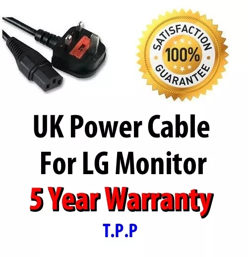 NEW UK Mains Power Lead Cable Cord For LG Monitor LCD Screen Computer Display