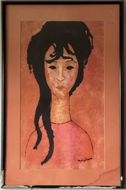 Amedeo Modigliani Vintage Italian Modern Cubism Woman Portrait Lithograph Old 65