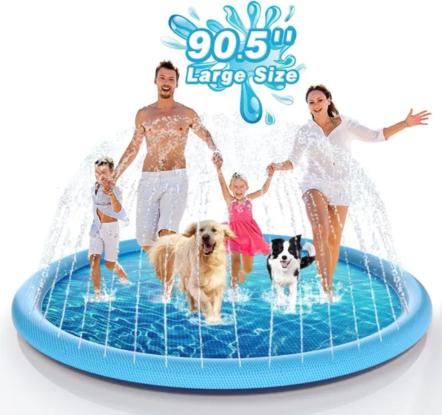 Splash Pad 90.5"Extra Large Thicker Sprinkler Play Mat Kids & Dogs Wading Pool