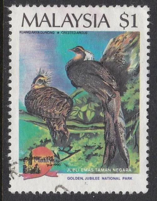 BIRDS on STAMPS....  Malaysia  1989  $1 crested argus   used