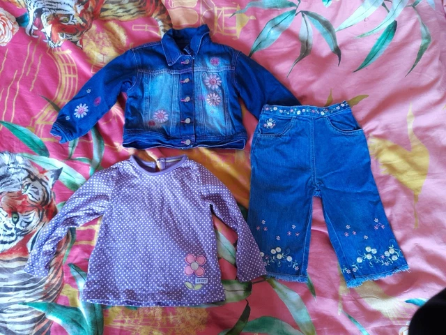 Small Bundle Baby Girls Clothes 18-24 Months Denim Jacket, Top,Jeans