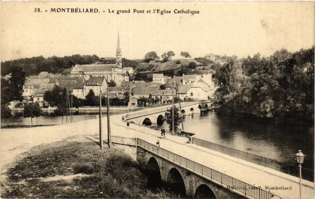 CPA AK MONTBÉLIARD - Le Grand Pont et l'Église Catholique (366054)