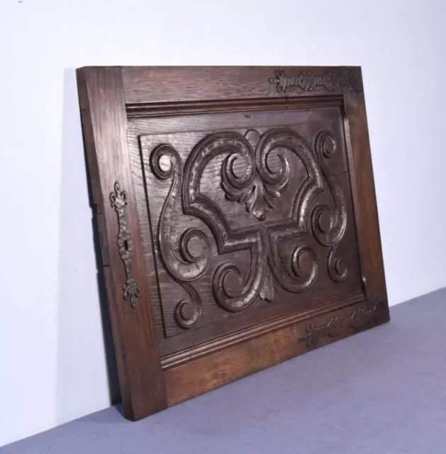 *Large Gothic Carved Architectural Door Panel in Solid Oak Wood with Iron 3