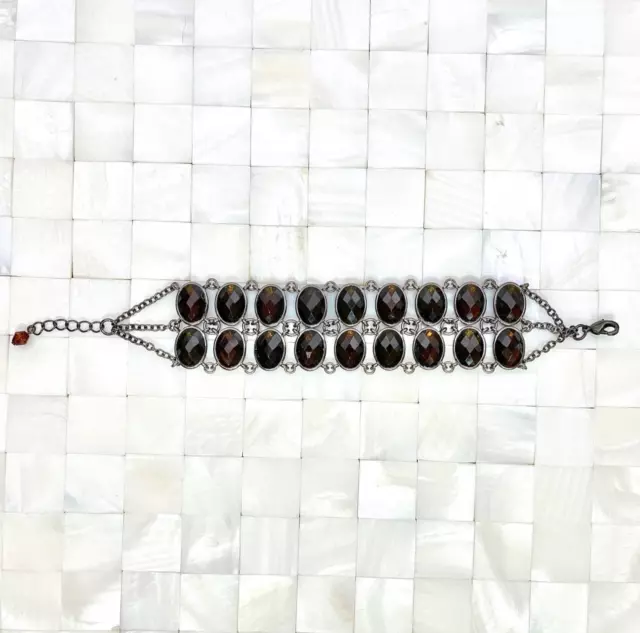 Lia Sophia Ganache Amber Tone Brown Gunmetal Bracelet Vintage Strand Lot #5014