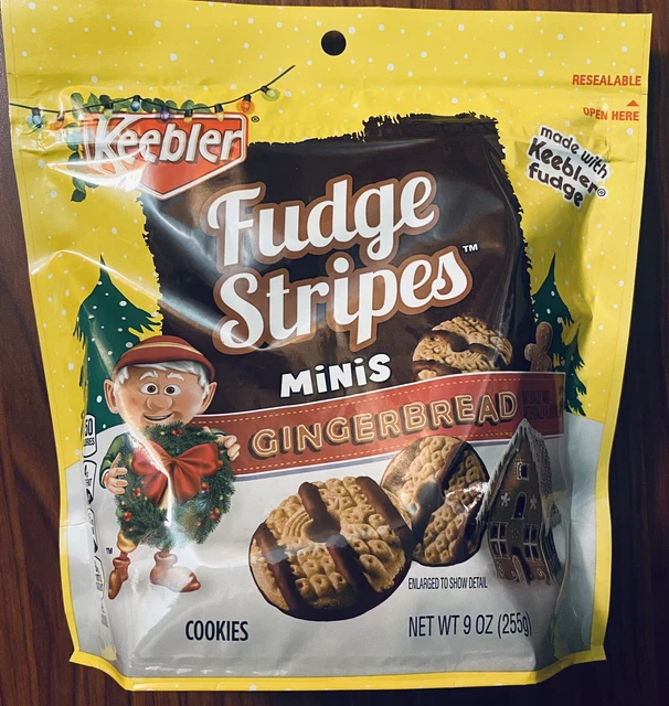 KEEBLER FUDGE STRIPES Gingerbread Christmas Cookies Minis Resealable
