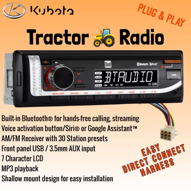 Direct Plug & Play Kubota Tractor Radio Bluetooth Voice RTV 1100 RTX 1100C B2650