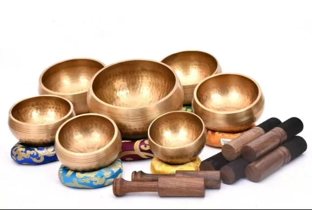 Singing Bowl Set Of 7 - Tibetan Singing Bowls for Healing - Chakra Bowls -mallet