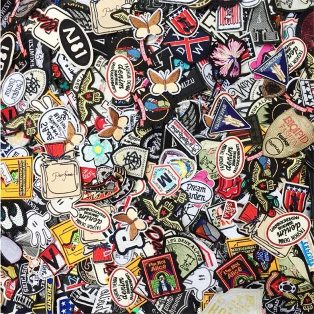 50Pcs Iron On Sew On Patches Mixed Style Badges Clothing Embroidery Decoration