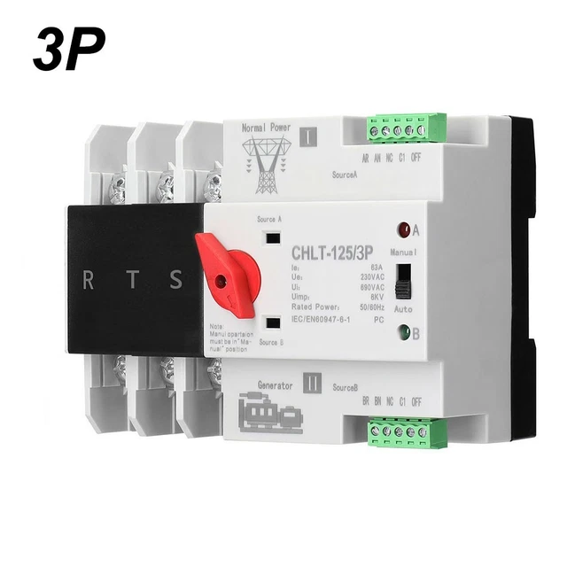 3P 63A AUTOMATIC Transfer Switch 230VAC for Generator Mains Seamless ...