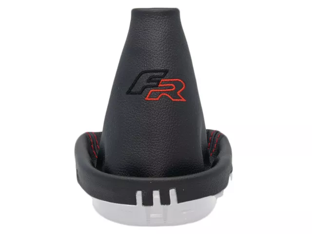 Gear Stick Gaiter For Seat Leon Mk2 1P 05-12 Leather Embroidery Fr Black/Red