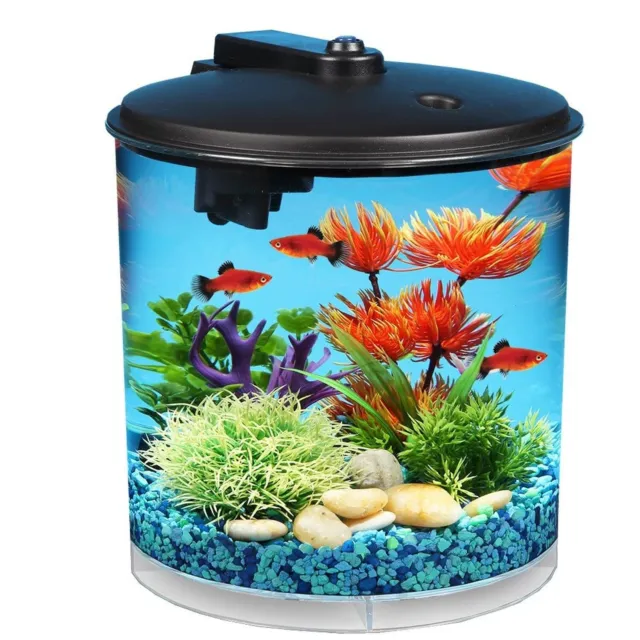 Koller Products AquaView 2-Gallon Plastic 360 Aquarium with Power Filter & LE...