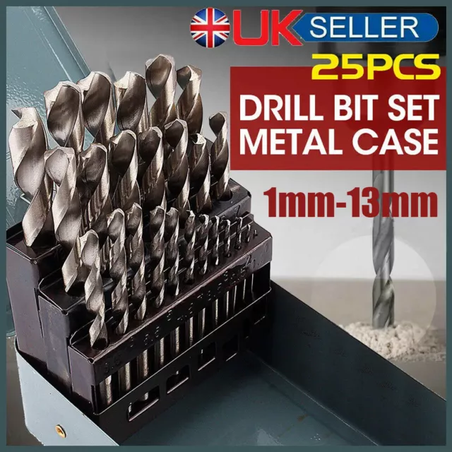 25 Piece HSS Cobalt Metal Drill Bit Set 1mm-13mm Quality High Speed Metric Tool