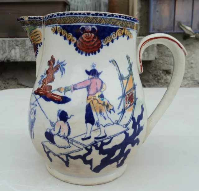ancien pichet,broc en opaque de sarreguemines decor chinois aux pecheurs no vase