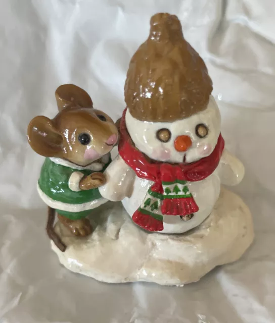 Wee Forest Folk SNOW BUDDIES, WFF M-188, Retired Snowman Mouse, Green Tree Scarf