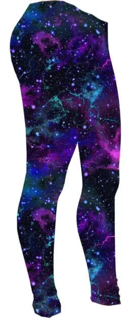 Kids / Girls Cute Blue Purple Galaxy Space Stars Print Leggings Size 5 -10 Years