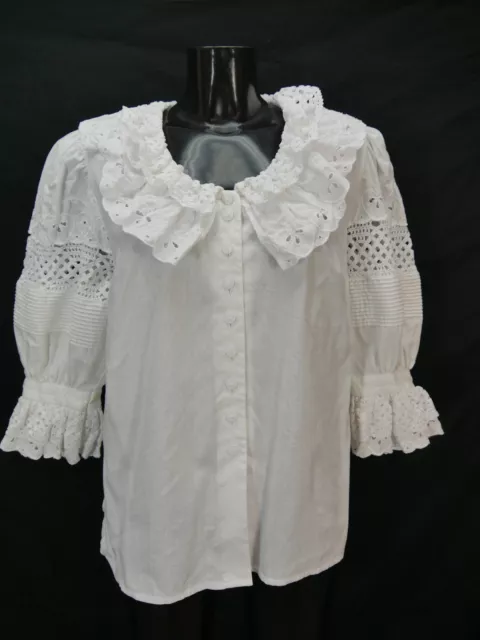 Camicia folcloristica taglia 44 bianca camicetta per Dirndl Perry cotone con pizzo TB8895