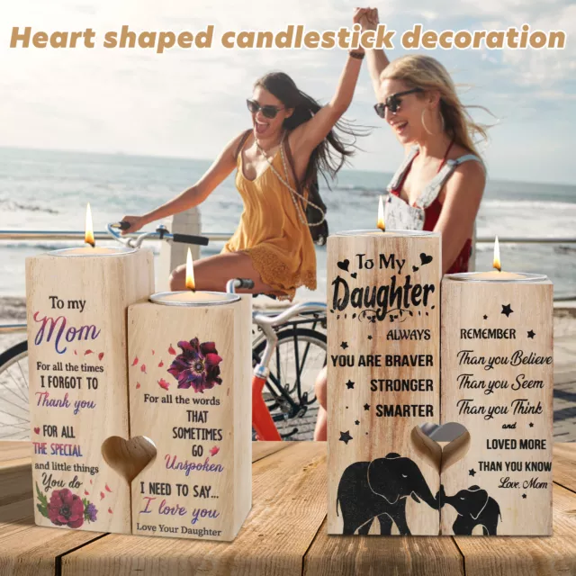2Pcs Heart Shaped Candle Holder Wooden Heart Shape Candlestick Romantic ❀