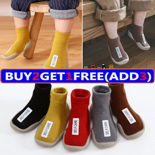 Baby Boys Kids Girls Non-slip Slippers Floor Bed Socks Soft Cotton Shoes Winter