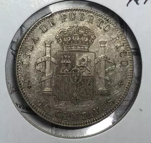1896 Puerto Rico SILVER 40 Centavos! Choice XF Details! SCARCE! High Catalog! 3