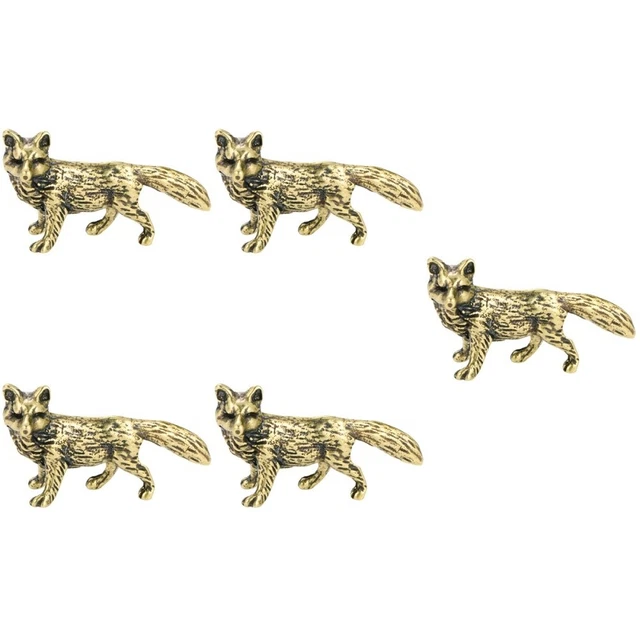 5x Brass Antique Animal Tea Pet Vintage Fox-shape Statue