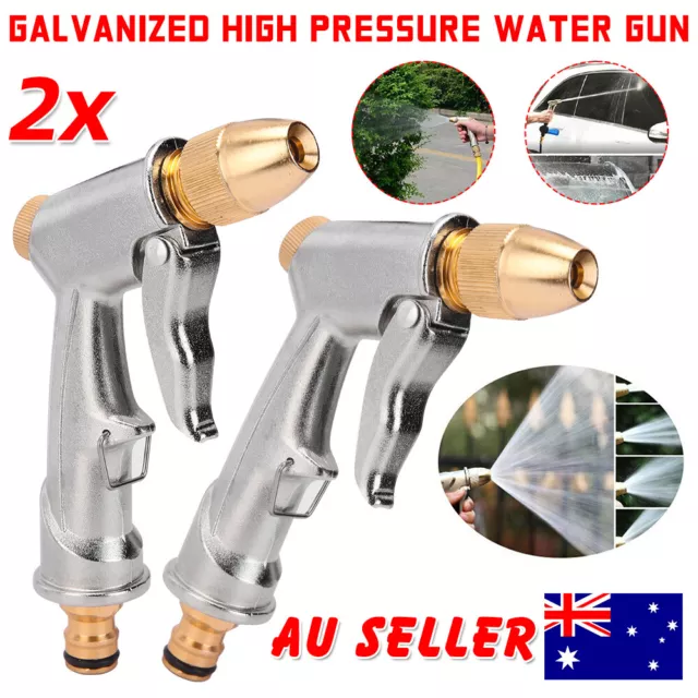 2PC High Pressure Water Spray Gun Brass Nozzle Garden Hose Pipe Lawn Car Washing