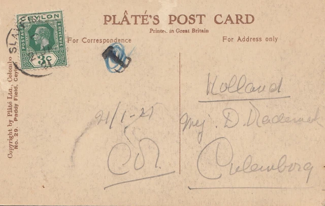 Ceylon: 1921: picture post card