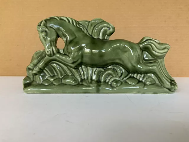 1950's MCM TV Lamp With Bulb Green Ceramic Glazed Horse and Planter-WORKS!