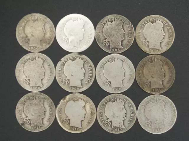 Lot of 12 Barber Silver Dimes - Culls -1900-1916- B3510