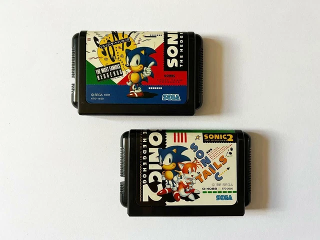 MEGA DRIVE GENESIS SONIC THE HEDGEHOG 1&2 set Japan Game SEGA MD 1992 ...