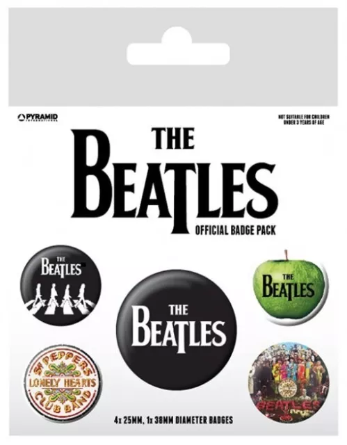 Button Badge 5er Pack The BEATLES - Logo, Sgt. Pepper 1x38 & 4x25mm BP80476