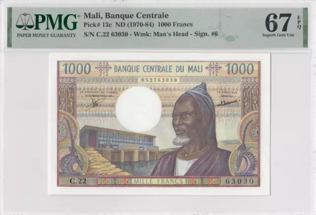 1970-84 **MALI** CENTRAL AFRICA 1000 FRANCS FRENCH (( PMG 67 EPQ - Top Pop ))