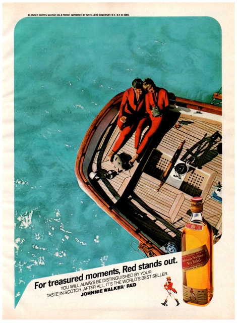 Johnnie Walker Red Label Scotch Whisky Yacht VTG Print Advertisement 8x11" 1987