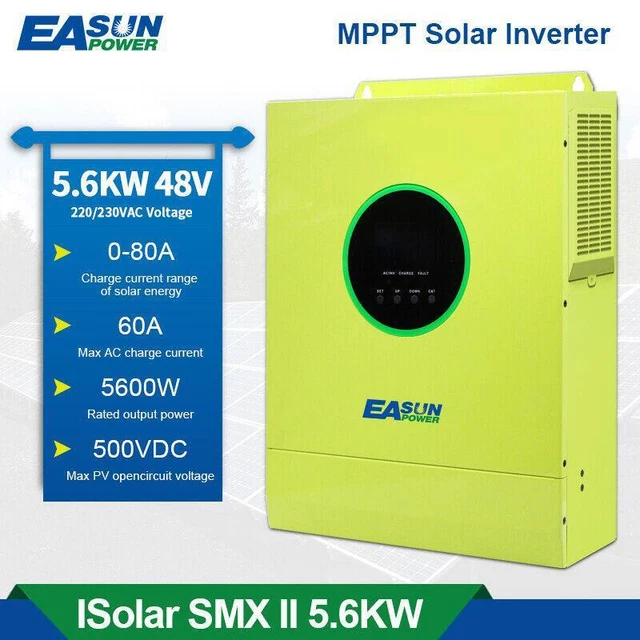 EASUN 5600W HYBRID Solar Inverter 24V 48V 500VDC 220VAC Off Grid 80A ...