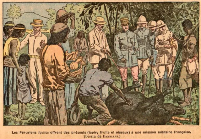 Image 1925 Print Peruviens Iquitos Offre Present Mission Militaire Perou Peru