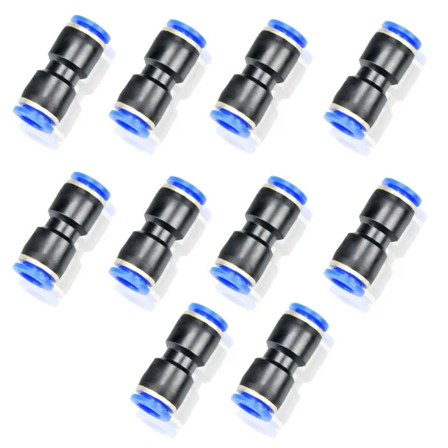 10 x 6mm 2 Way Straight Hose Pneumatic Air Quick Fitting Push In Connectors