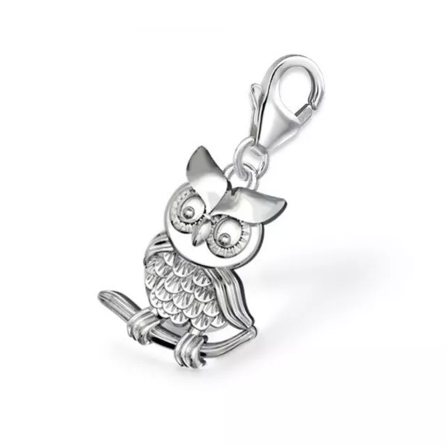 Eule Charm / Anhänger 925 Sterling Silber Vogel Bettel-Armband Schmuck-Set