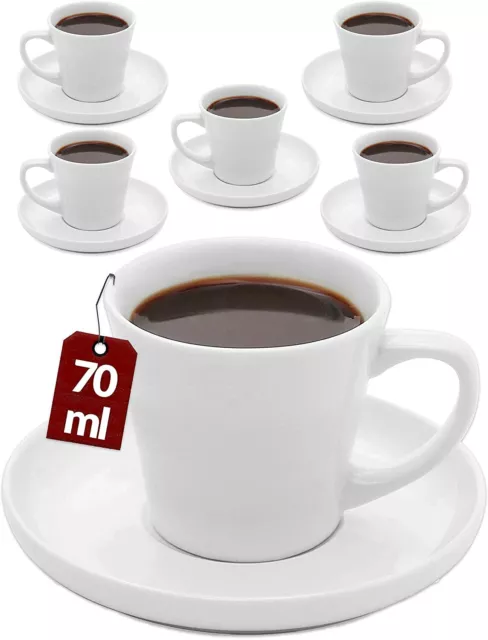 Espressotassen 6er Set Keramik Weiß Espresso Mokka Cups Tassen Untertassen 70ml