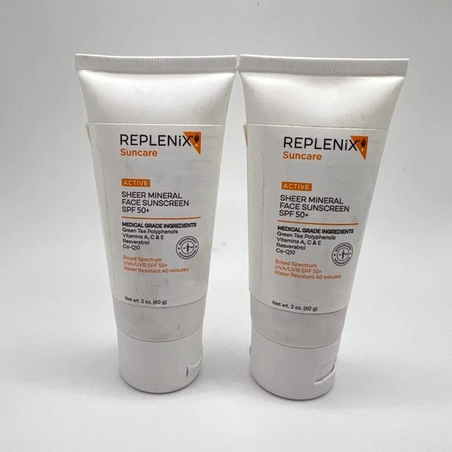 Replenix Sheer Physical Sunscreen Cream Spf 50 REPLENIX | ACTIVE Sheer Mineral Sunscreen SPF 50+ | 2 oz / 60 g*2 Exp