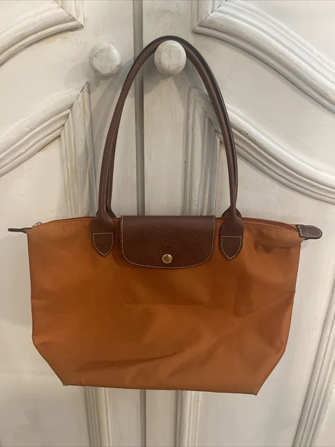 Longchamp Le Pliage Orange Foldable Tote Purse Shoulder Bag Large Carry All
