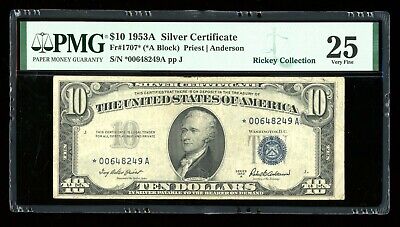 DBR 1953-A $10 Silver STAR Fr. 1707* PMG 25 Serial *00648249A