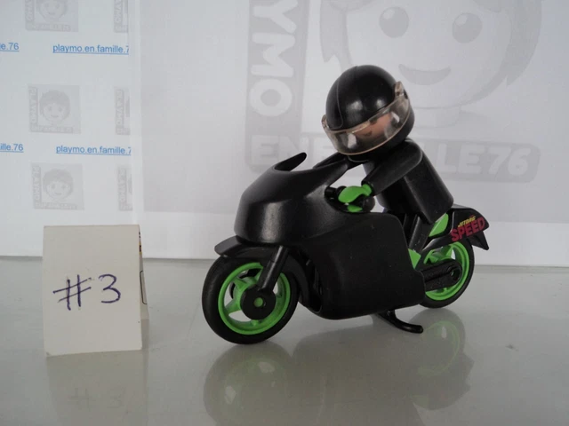 Lot Playmobil Vintage – Moto De Course Noire Et Pilote Avec Casque – Set 3779 De 1994 – Occasion En Bon état